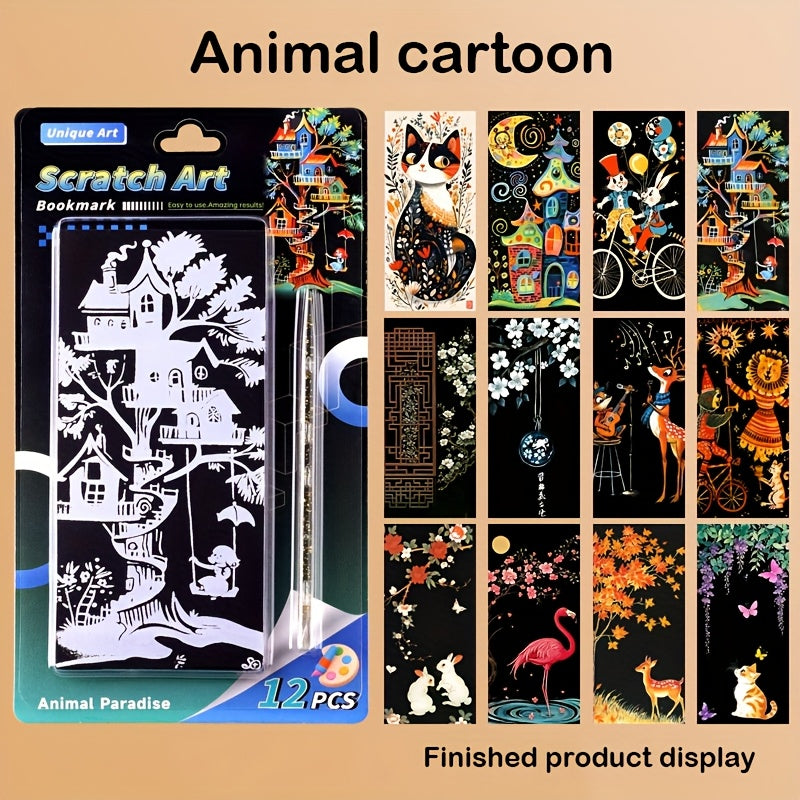 12pcs Scratch Art Paper Bookmarks