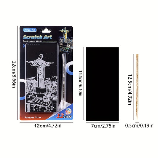 12pcs Scratch Art Paper Bookmarks