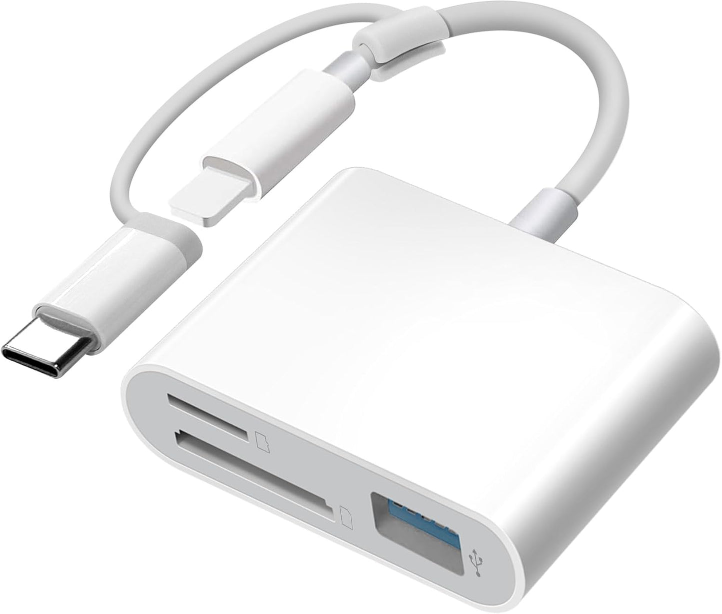 3 in 1 Memory SD Card Adapter with Dual Card Slots & USB-A Port