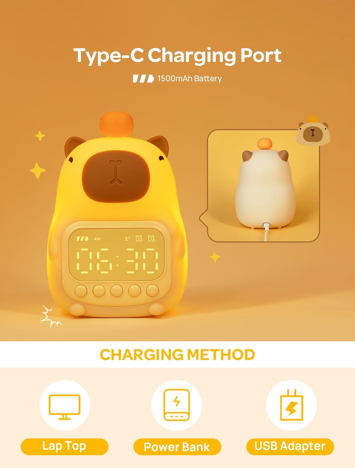 Capybara Alarm Clock with Night Light