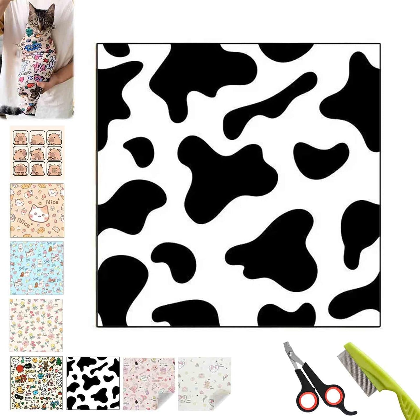 Self-Adhesive Fabric for Cats, Cat Wrap for Grooming Cutting Nails, Clean Ears, Brush Teeth