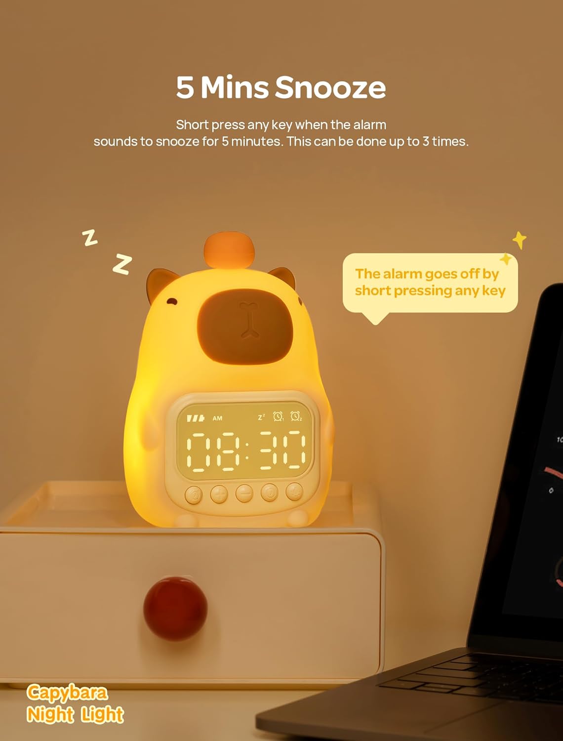 Capybara Alarm Clock with Night Light