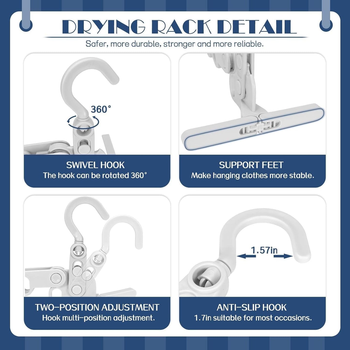 2pcs Grey Folding Clothes Hanger Drying Rack, Portable Travel Hanger with 5 Holes