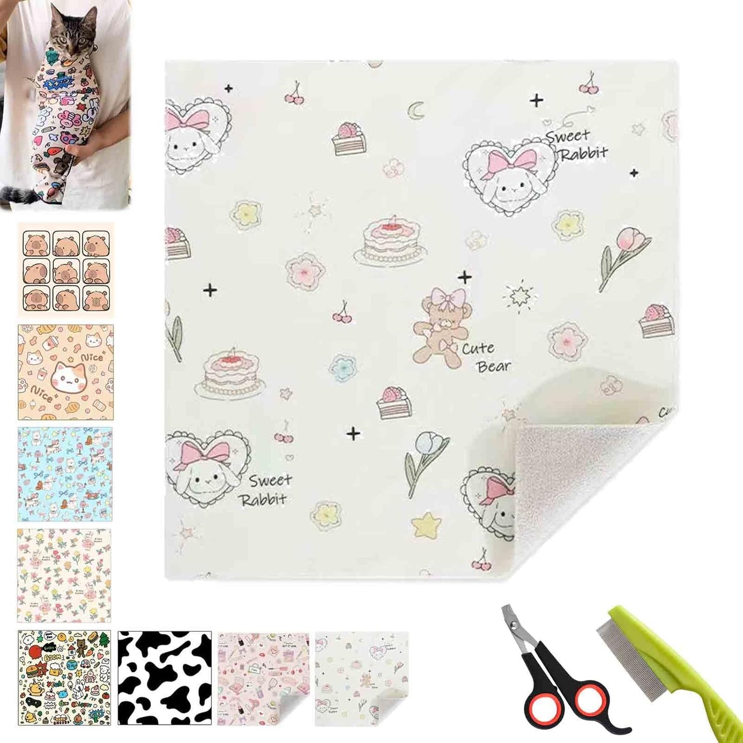 Self-Adhesive Fabric for Cats, Cat Wrap for Grooming Cutting Nails, Clean Ears, Brush Teeth