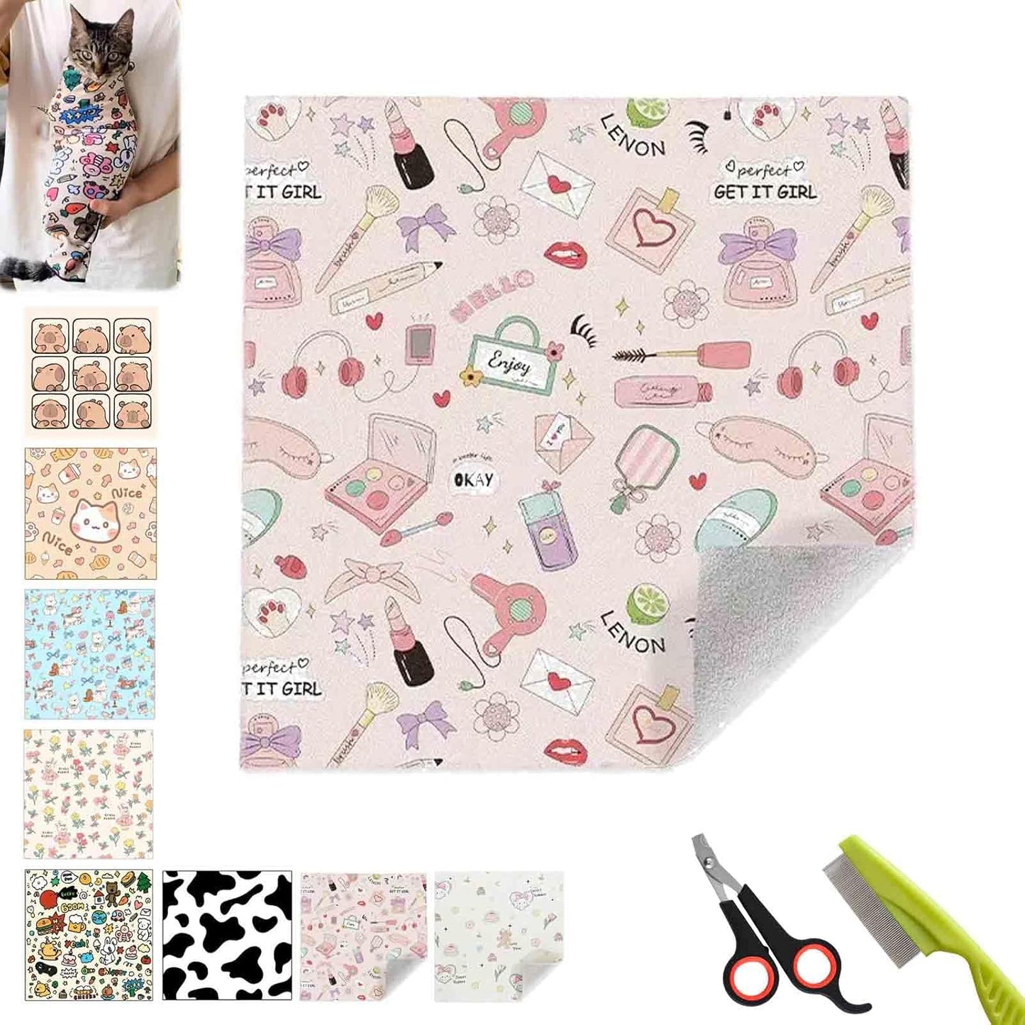 Self-Adhesive Fabric for Cats, Cat Wrap for Grooming Cutting Nails, Clean Ears, Brush Teeth