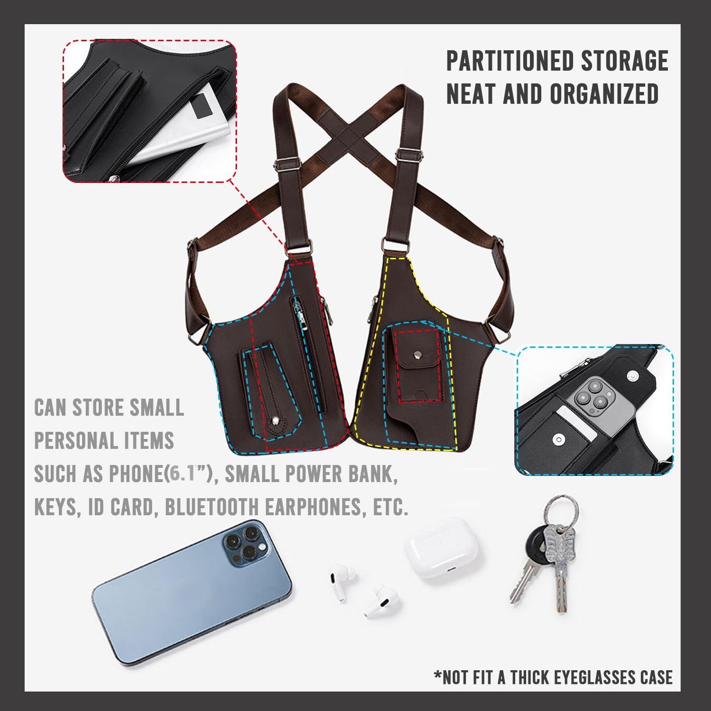 Double Shoulder Strap Multi-Pocket Outdoor Anti-Theft Tactical Vest Chest Bag Waterproof PU Leather Men's Back Crossbody Bags