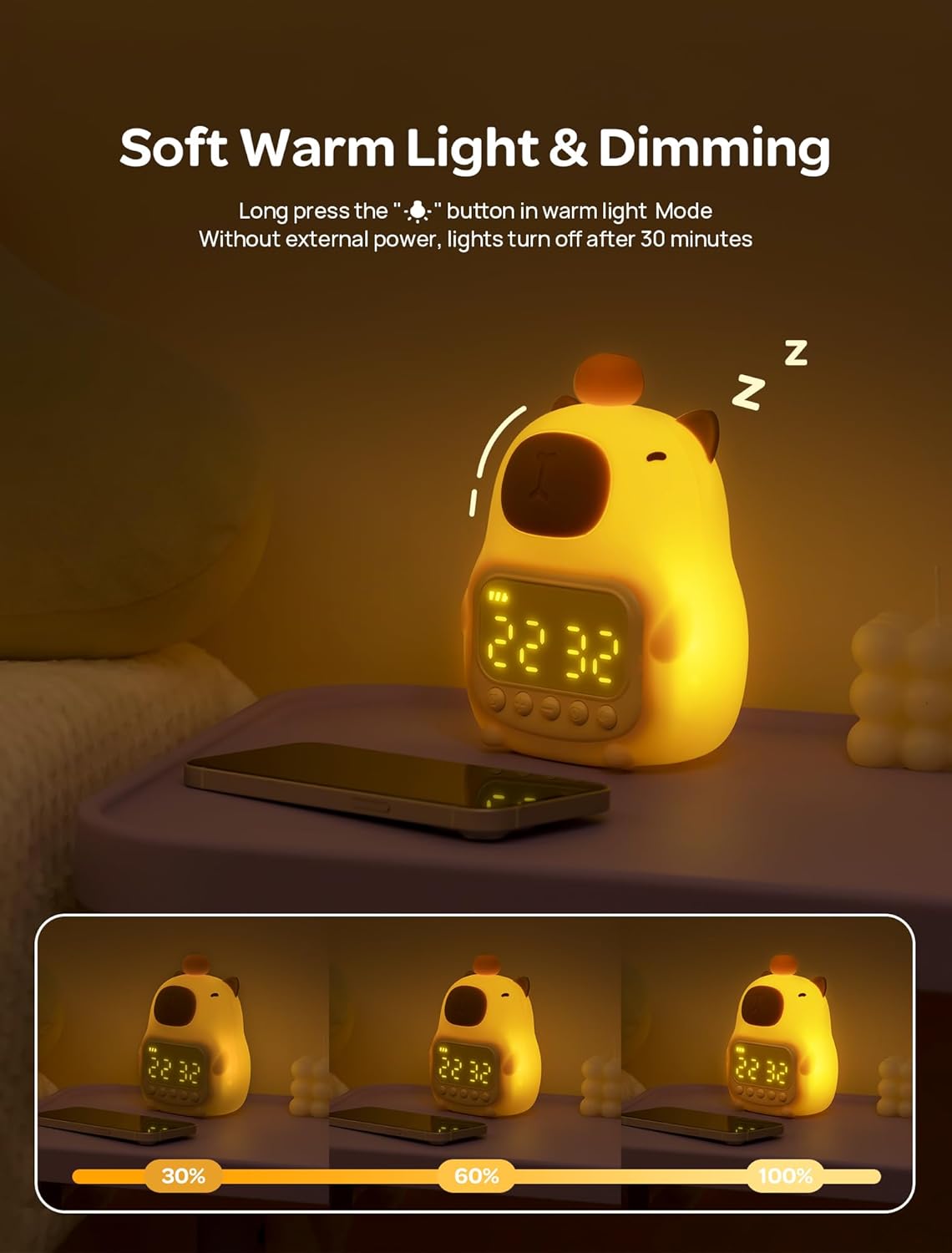 Capybara Alarm Clock with Night Light