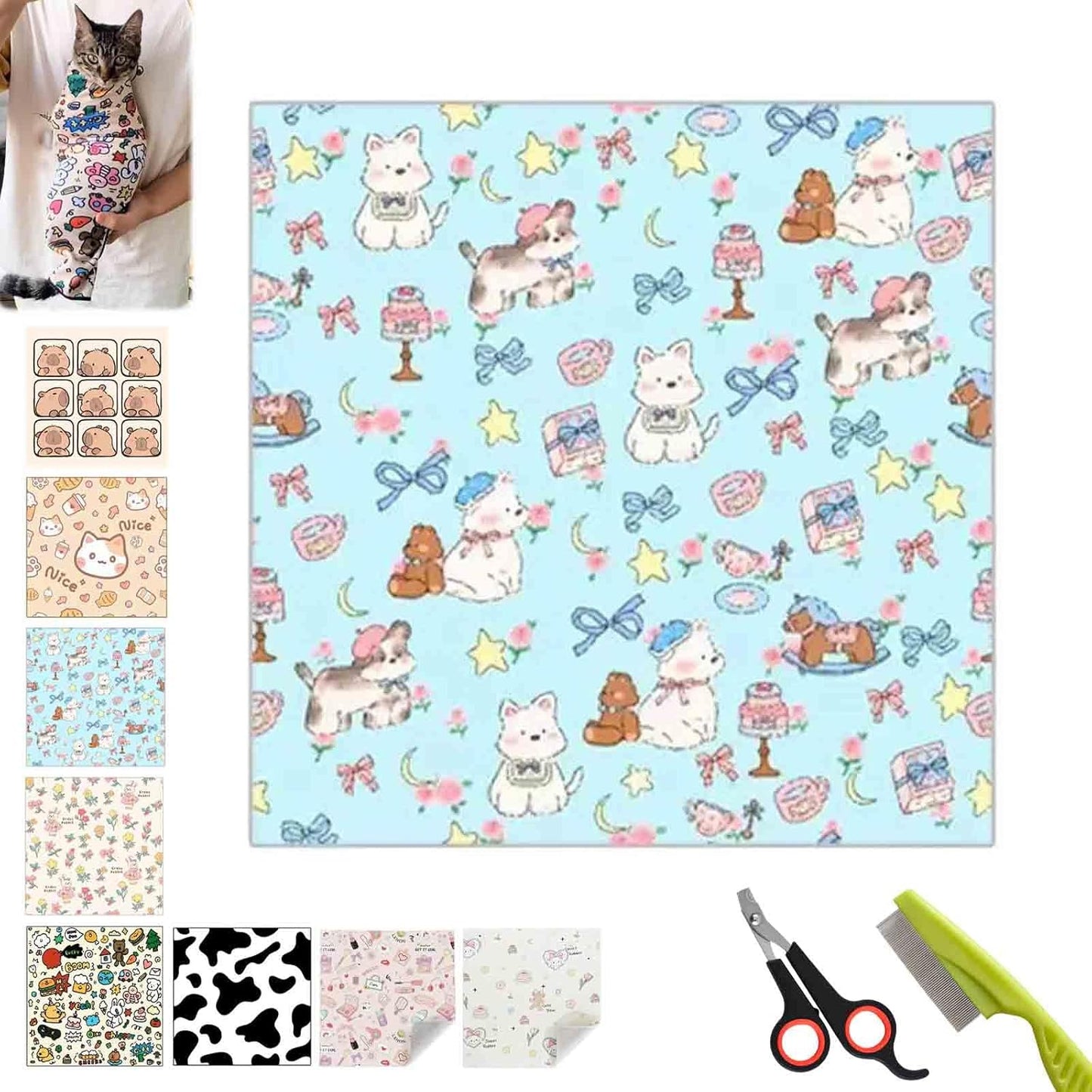 Self-Adhesive Fabric for Cats, Cat Wrap for Grooming Cutting Nails, Clean Ears, Brush Teeth