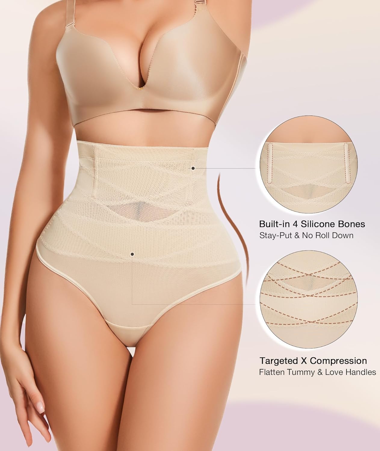 Thong Shapewear Tummy Control Underwear for Women High Waisted Body Shaper Stomach Girdle Panties