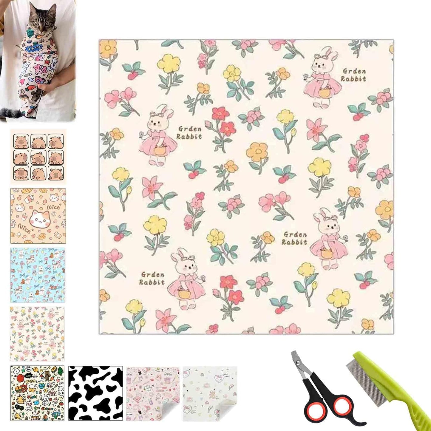 Self-Adhesive Fabric for Cats, Cat Wrap for Grooming Cutting Nails, Clean Ears, Brush Teeth