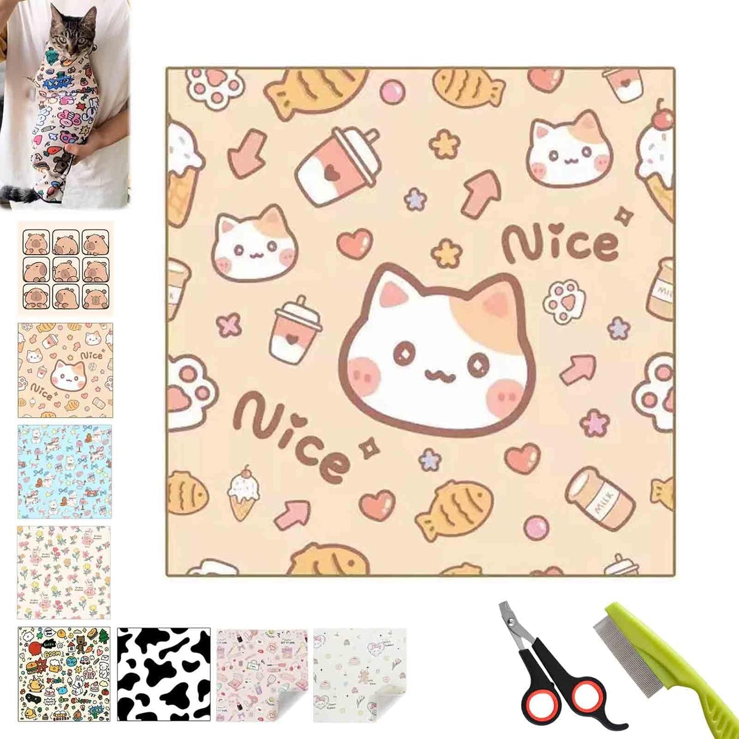 Self-Adhesive Fabric for Cats, Cat Wrap for Grooming Cutting Nails, Clean Ears, Brush Teeth