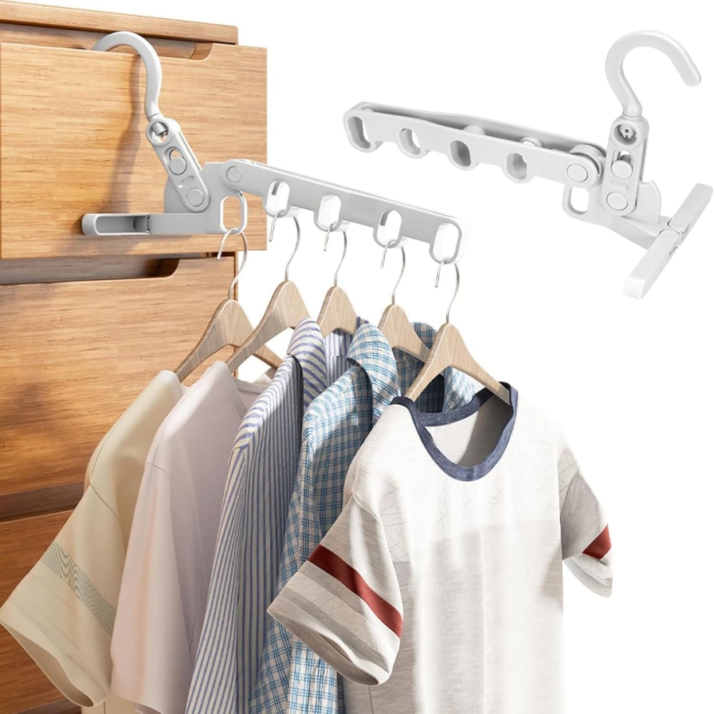 2pcs Grey Folding Clothes Hanger Drying Rack, Portable Travel Hanger with 5 Holes