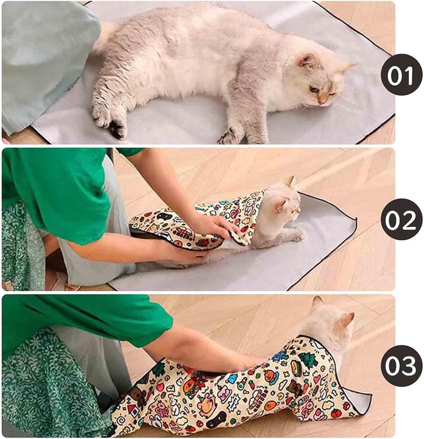 Self-Adhesive Fabric for Cats, Cat Wrap for Grooming Cutting Nails, Clean Ears, Brush Teeth