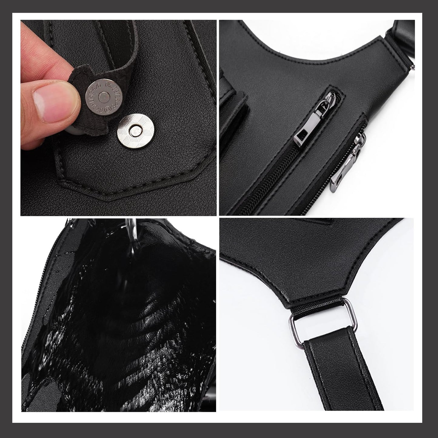 Double Shoulder Strap Multi-Pocket Outdoor Anti-Theft Tactical Vest Chest Bag Waterproof PU Leather Men's Back Crossbody Bags
