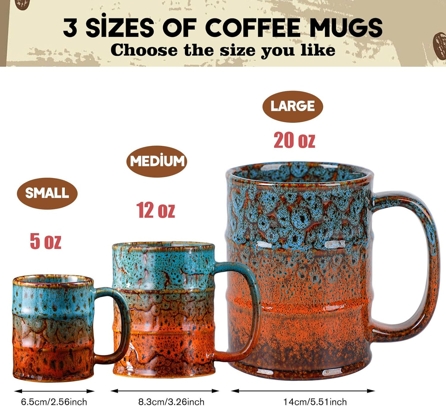 Ceramic 20 oz Coffee Mugs - Large Tea Cup for Office and Home