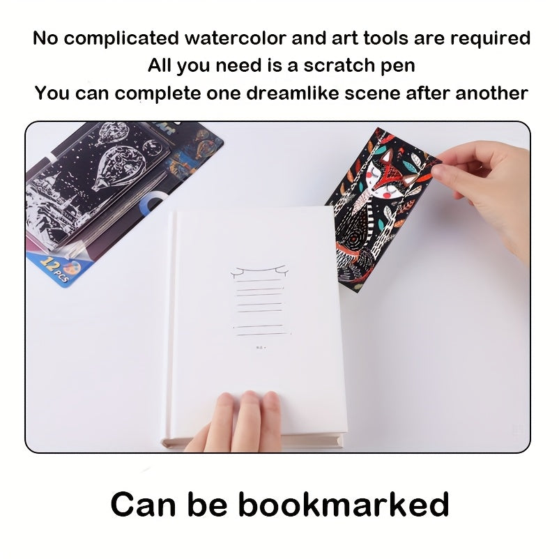 12pcs Scratch Art Paper Bookmarks