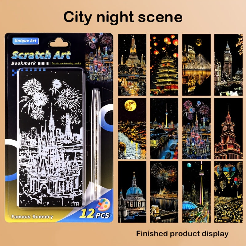 12pcs Scratch Art Paper Bookmarks