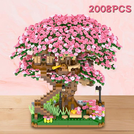 MINI 2008Pieces Cross Border Cherry Blossom Tree Building Block Flowers Compatible With Various Brands Toys