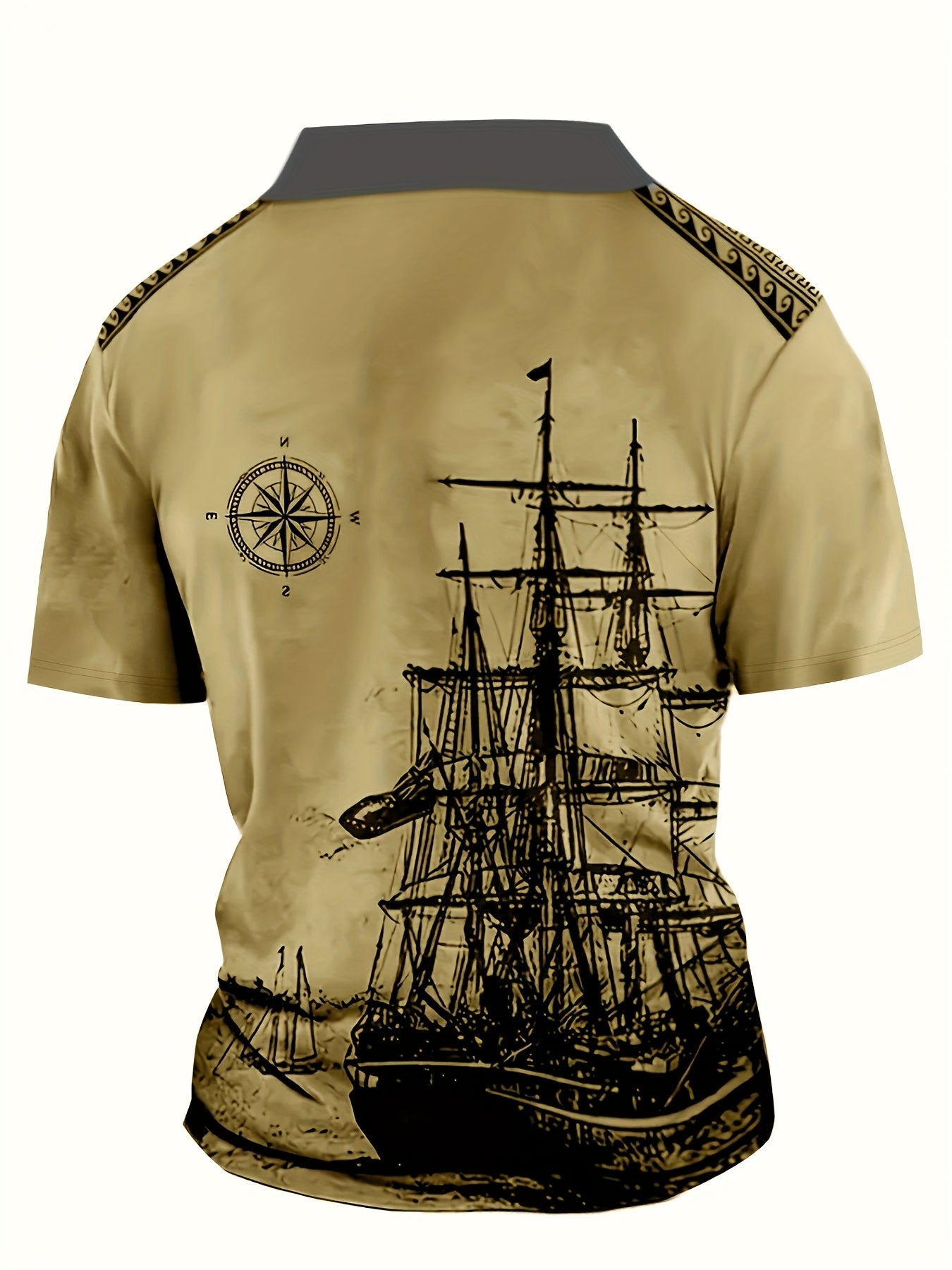 Men's Vintage Navy Ship Print Henley Shirt