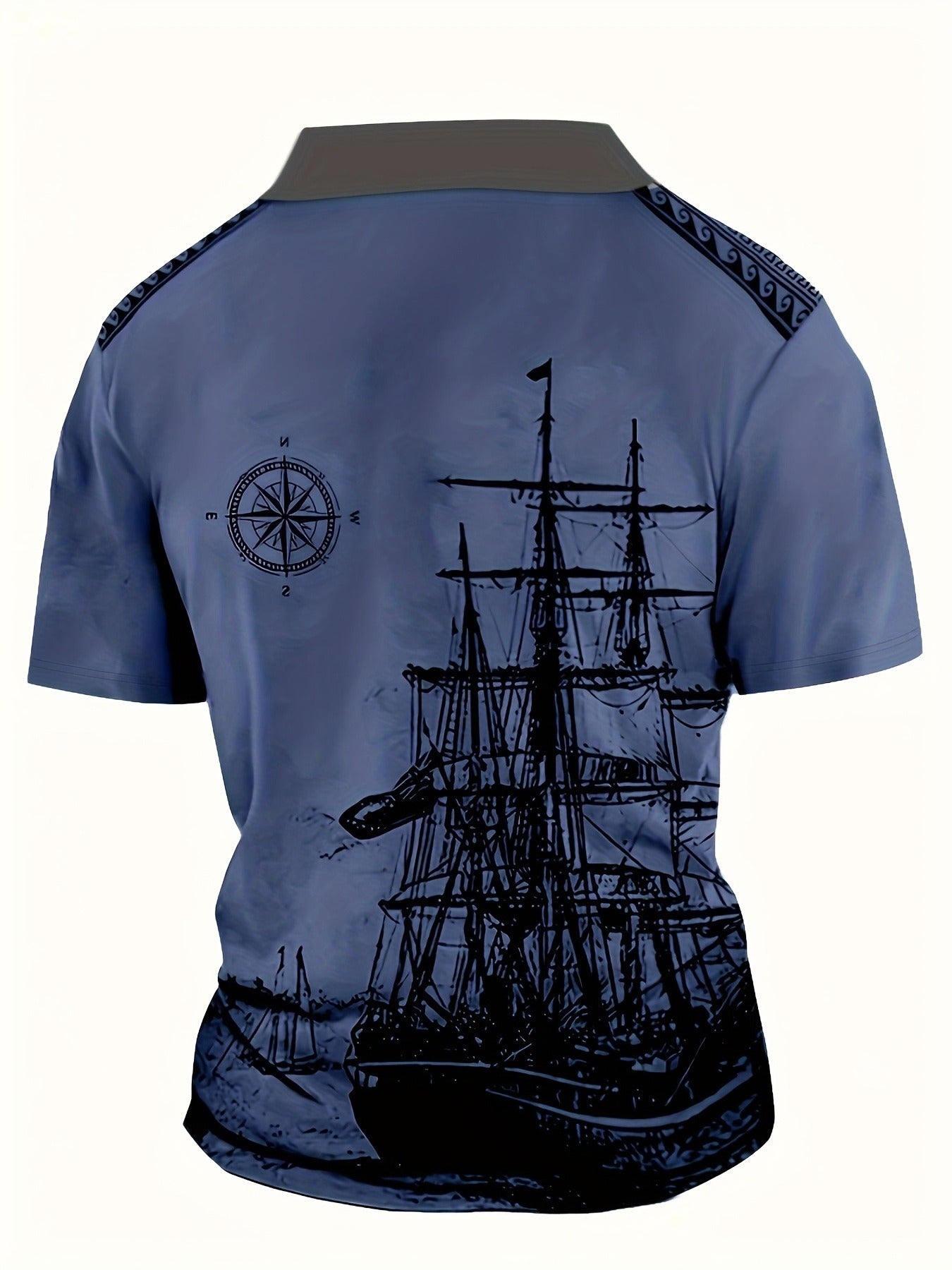 Men's Vintage Navy Ship Print Henley Shirt