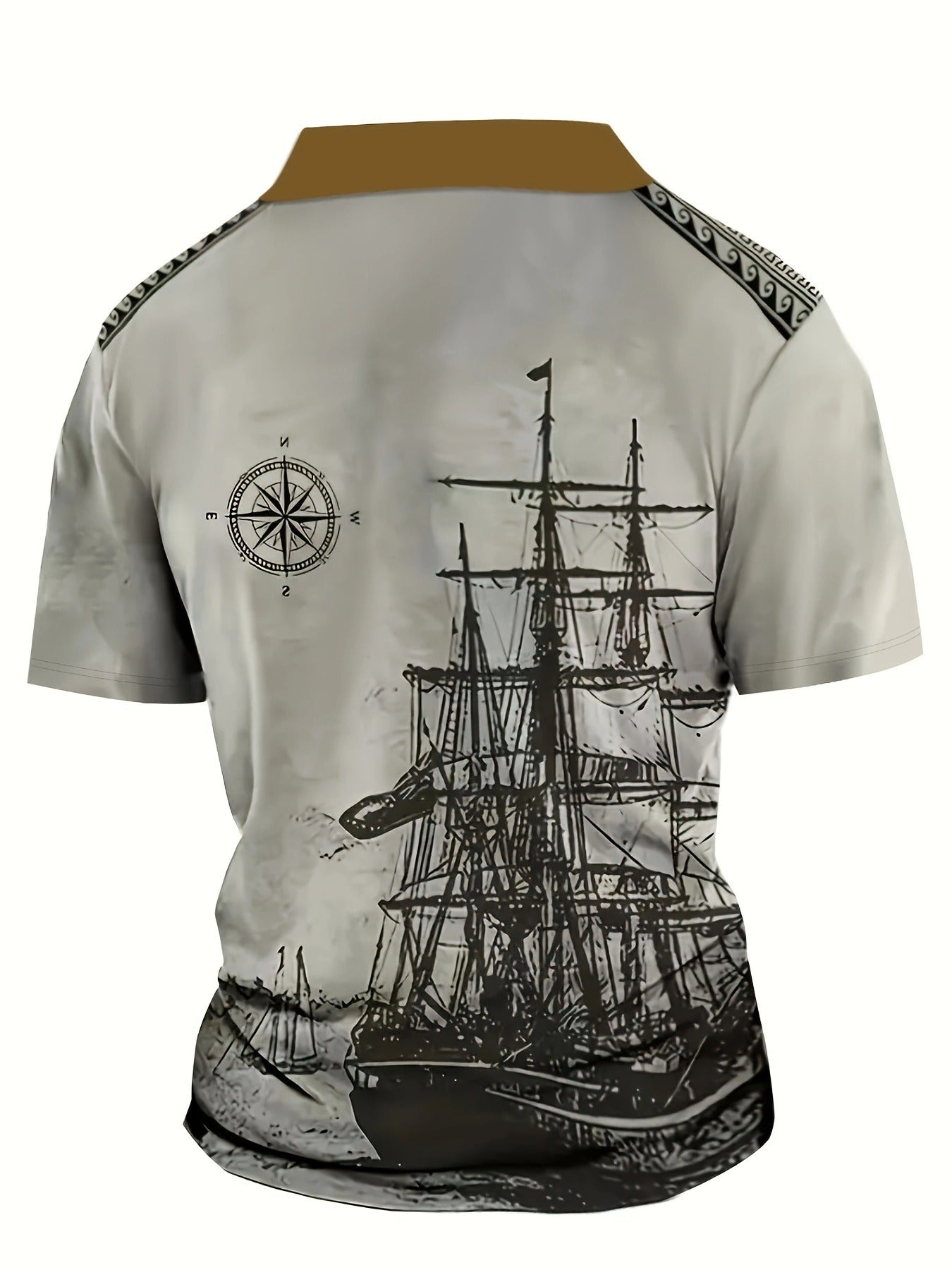 Men's Vintage Navy Ship Print Henley Shirt