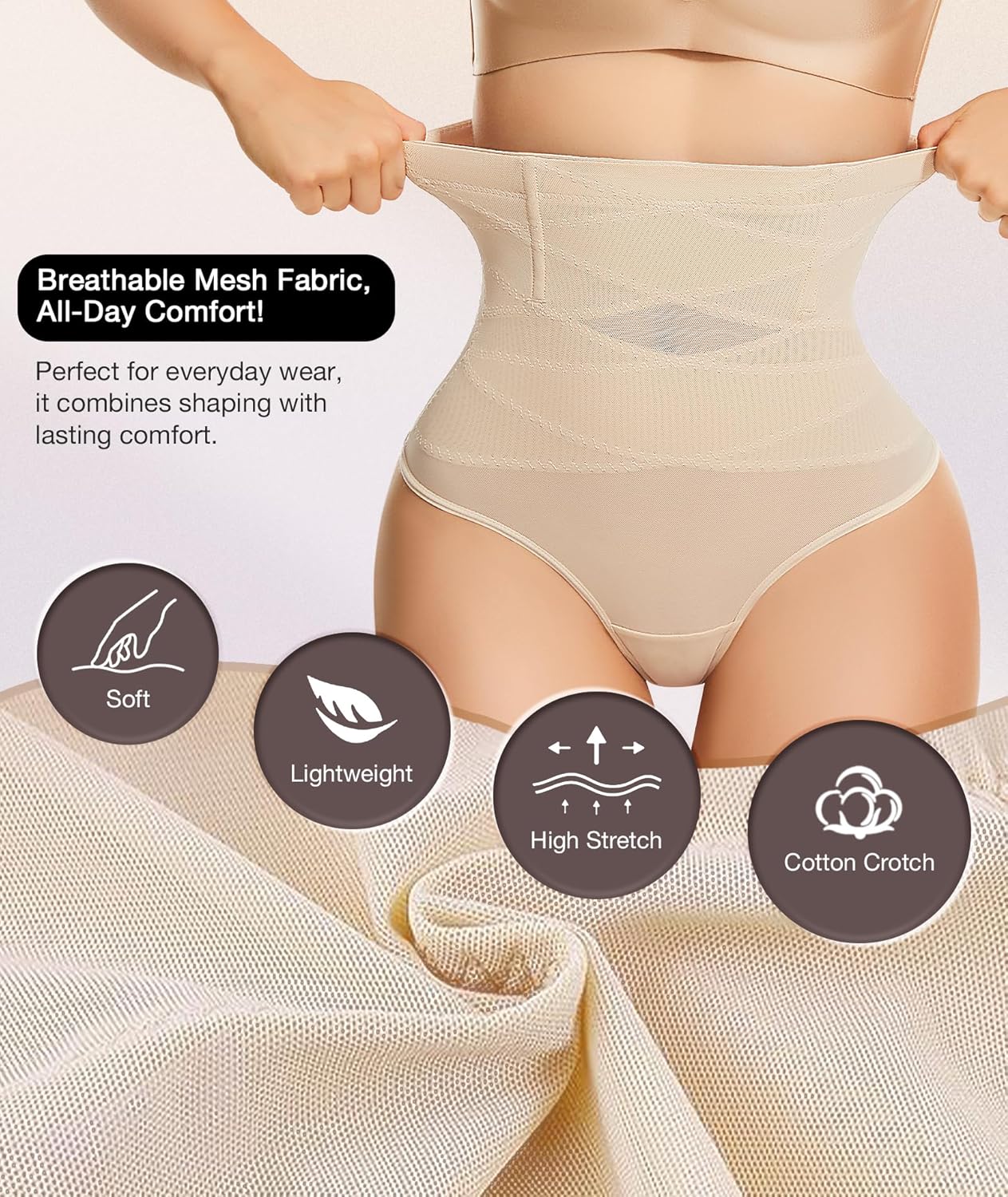 Thong Shapewear Tummy Control Underwear for Women High Waisted Body Shaper Stomach Girdle Panties