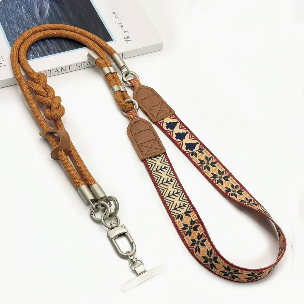 3-in-1 Detachable Padded Phone Lanyard – Reversible Woven Strap with Metal Patch