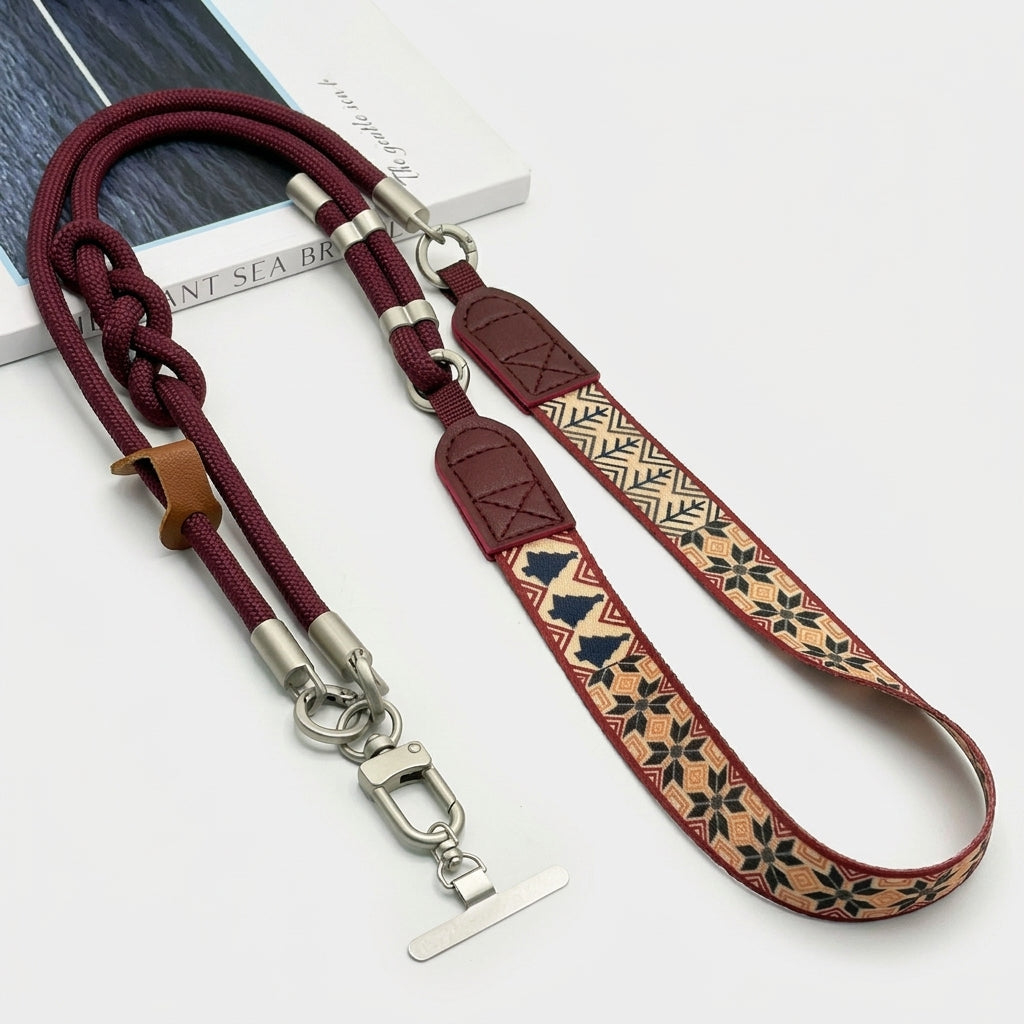 3-in-1 Detachable Padded Phone Lanyard – Reversible Woven Strap with Metal Patch