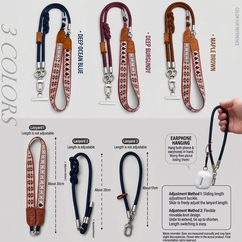 3-in-1 Detachable Padded Phone Lanyard – Reversible Woven Strap with Metal Patch