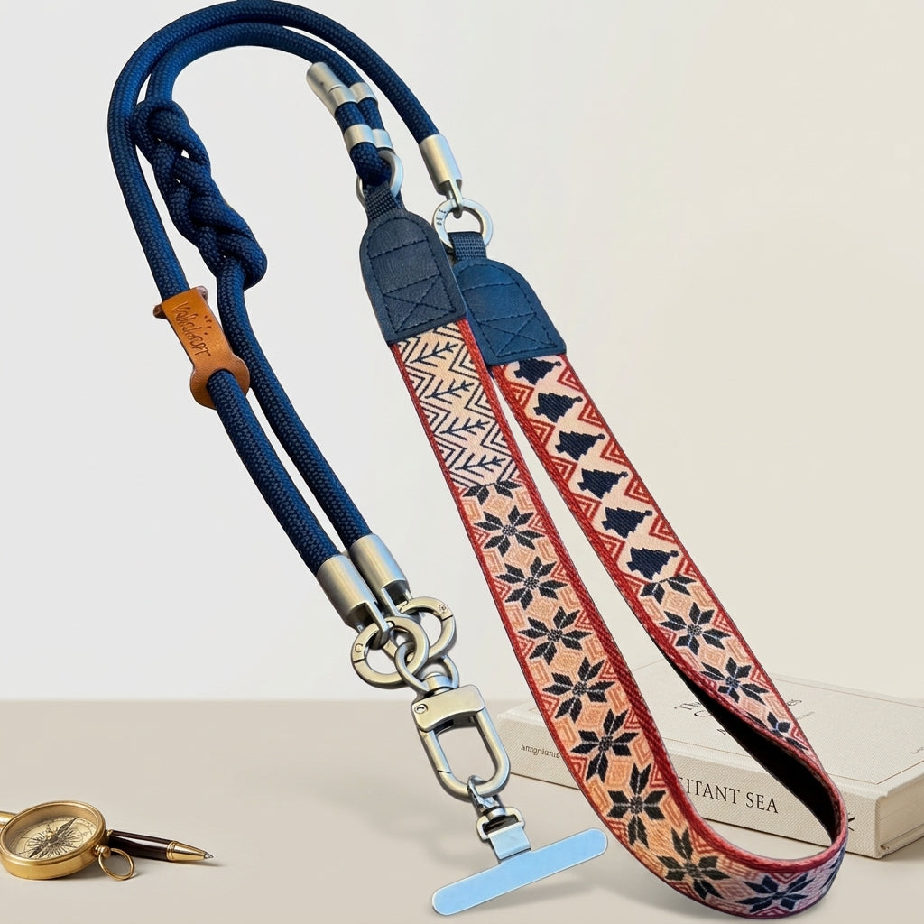 3-in-1 Detachable Padded Phone Lanyard – Reversible Woven Strap with Metal Patch