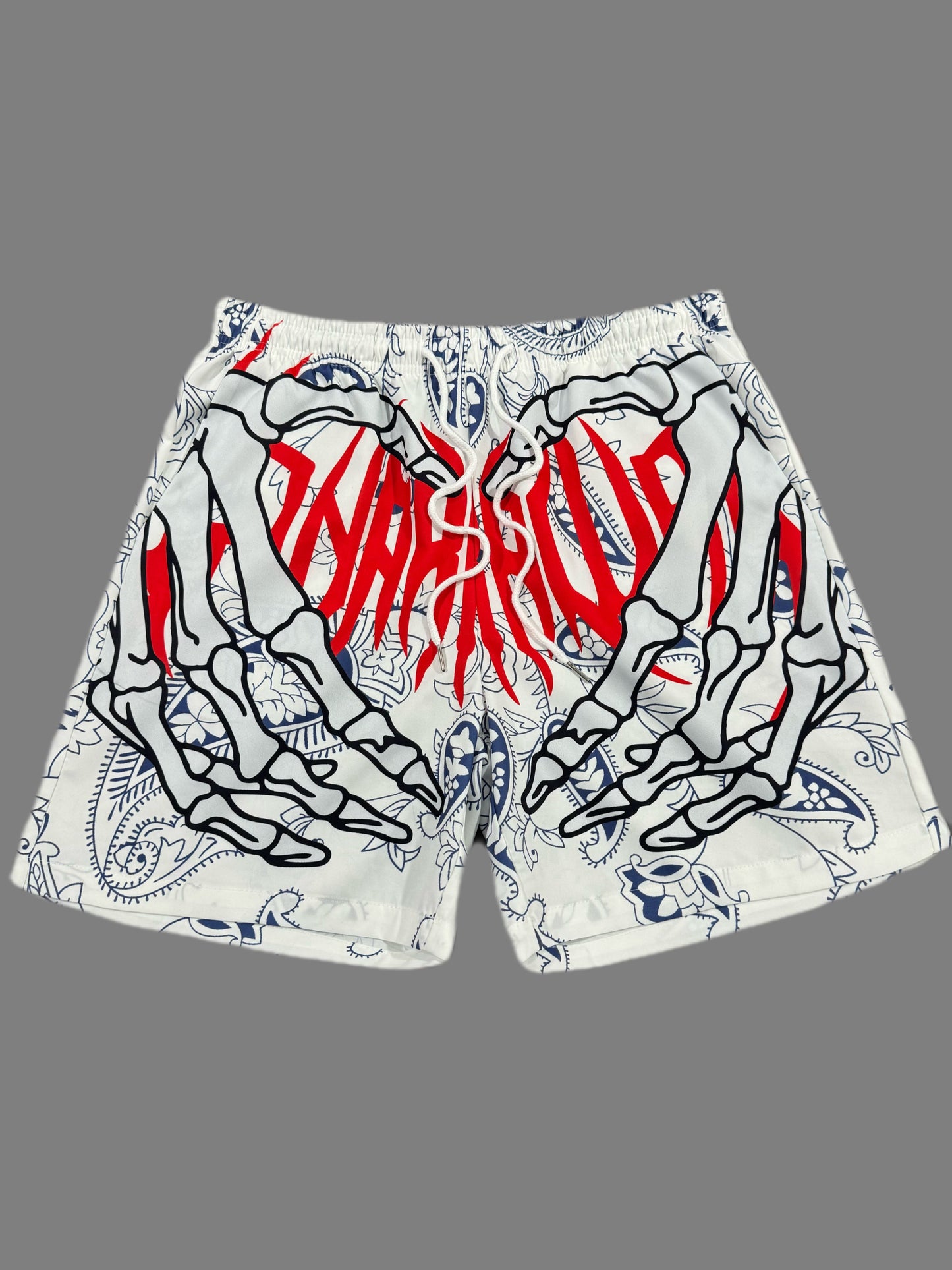 Men's Paisley And Skeleton Hand Pattern And Alphabet Print Shorts