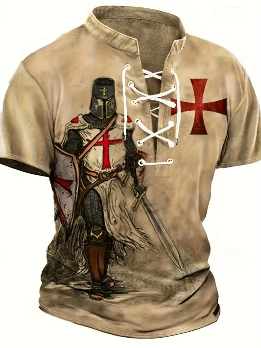 Men's Medieval Knight Graphic Print Henley Shirt